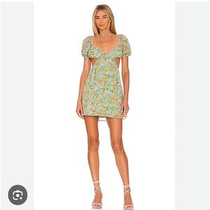 Revolve More To Come‎ Marlene Cut Out Dress in Green Floral Size Medium NWT